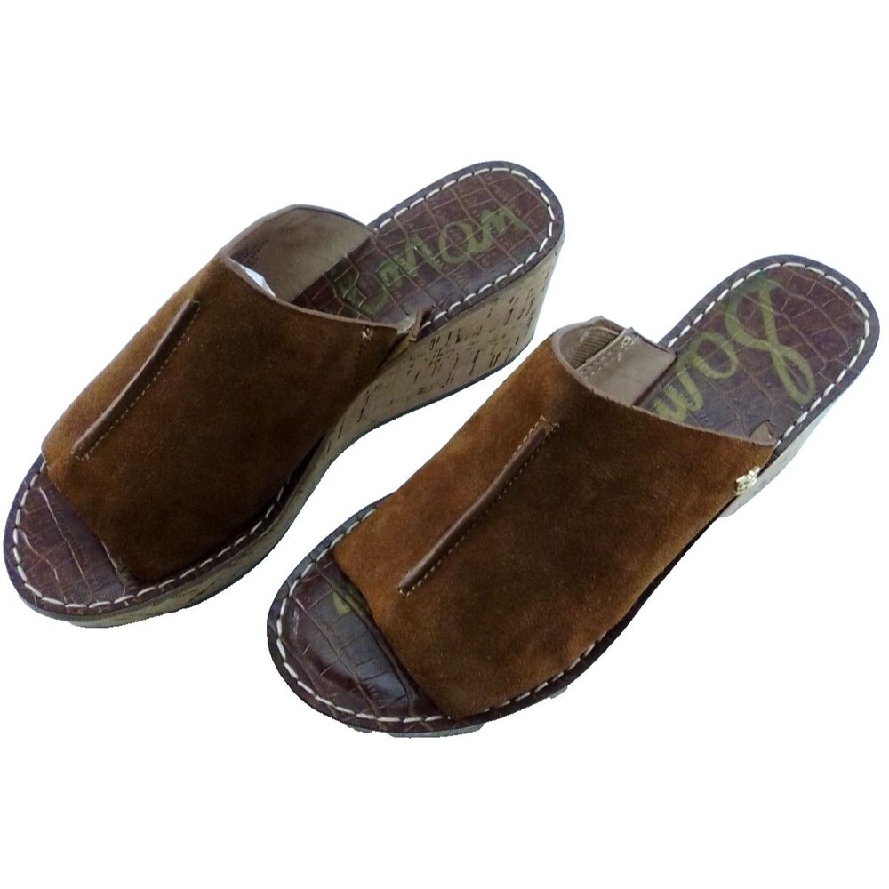 Sam Edelman Ranger Cork Platform Open Toe Suede Top Logo Slip -On Sandals 7.5 - Picture 3 of 9